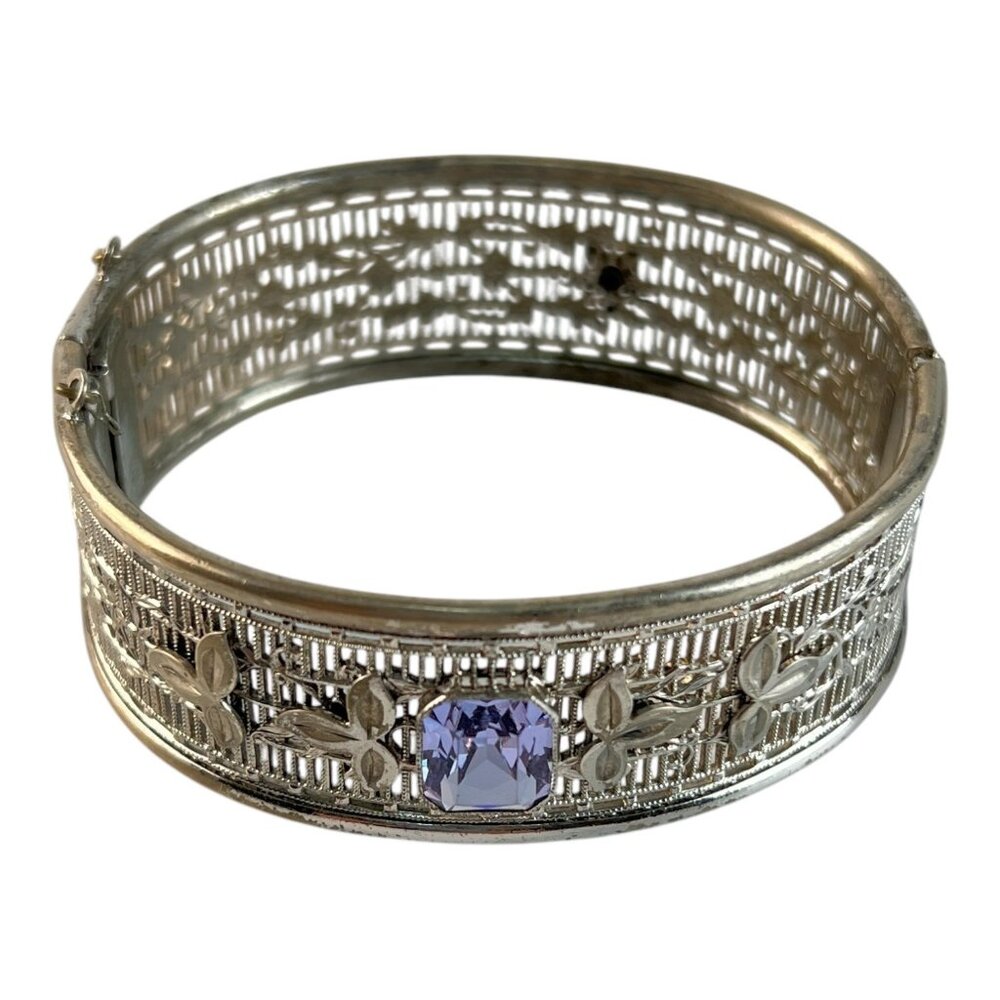 Vintage Ostby & Barton Sterling Silver Filigree Bangle Bracelet Eastern Star - Picture 3 of 10